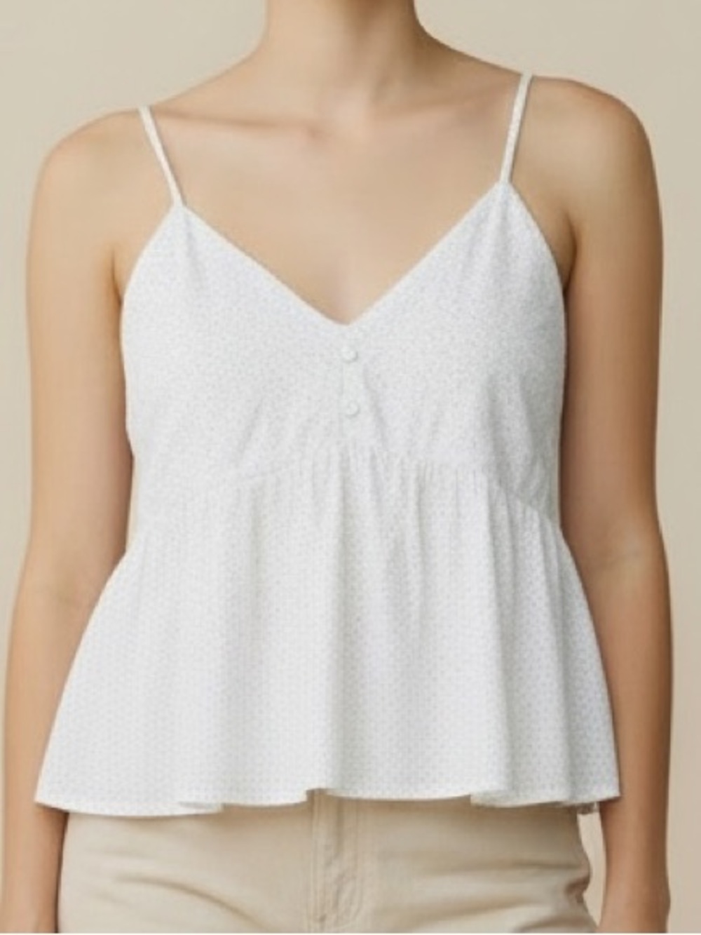 Camellia White Spaghetti-Strap Peplum Cami Top sz L